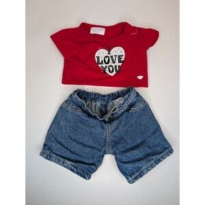 Build A Bear  Outfit I Love You Red White Heart Top Denim Jeans Teddy Clothes